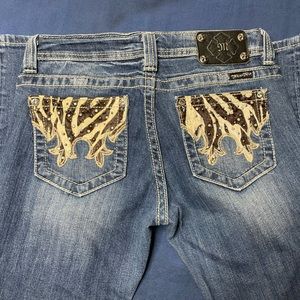 Miss Me JW5193BQ Studded Zebra Boot Stretch Tall Long Denim Jeans